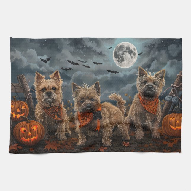 Linge De Cuisine Cairn Terrier Halloween Éffrayant (Horizontal)