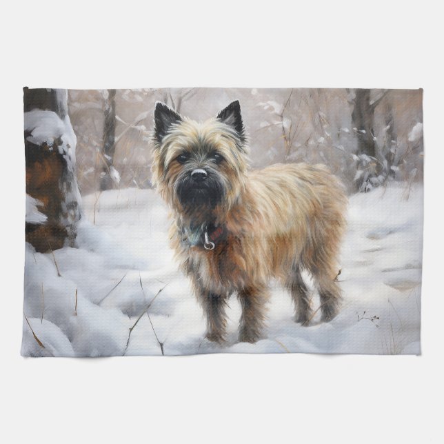 Linge De Cuisine Cairn Terrier Qu'Il Neige Noël (Horizontal)