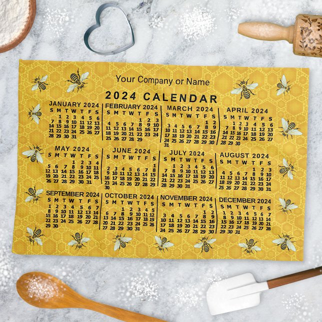 Linge De Cuisine Calendrier 2024 Année Bee Honeycomb Apiary Custom (Créateur téléchargé)