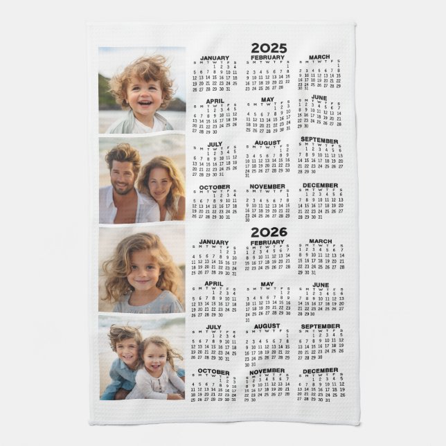 Linge De Cuisine Calendrier 2025 2026 avec 4 Collage de photos (Vertical)