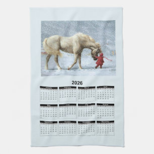 Linge De Cuisine Calendrier 2026 d'un Cheval et d'une Fille dans la