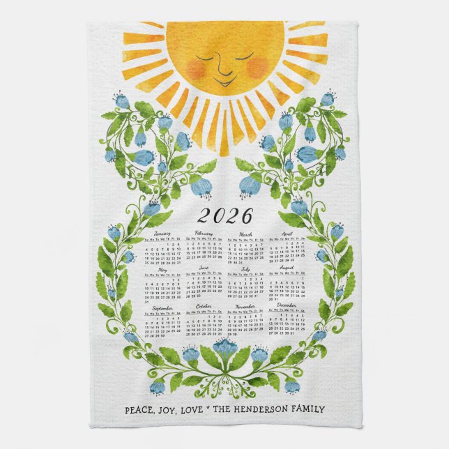 Linge De Cuisine Calendrier 2026 Fleurs Bleues Bleues Bleues Bleues (Vertical)