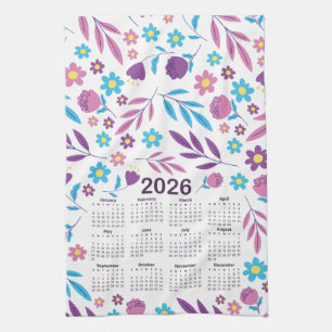 Linge De Cuisine Calendrier 2026 Modèle Floral bleu et violet