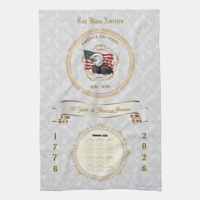 Linge De Cuisine Calendrier 2026 Towel God Bless America 250 Years (Vertical)