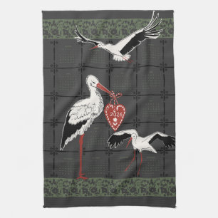 Linge De Cuisine Calendrier élégant Charbon & Mousse Folk Cigogne 2