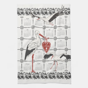 Linge De Cuisine Calendrier élégant Stork noir et blanc 2026