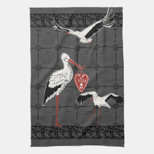 Linge De Cuisine Calendrier Élégant Tendance Charbon Cigogne 2026