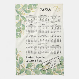 Linge De Cuisine Calendrier personnalisé Rustique Eucalyptus 2026