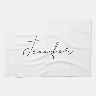 Linge De Cuisine Calligraphie Elégant Noir Blanc Plaine Nom simple