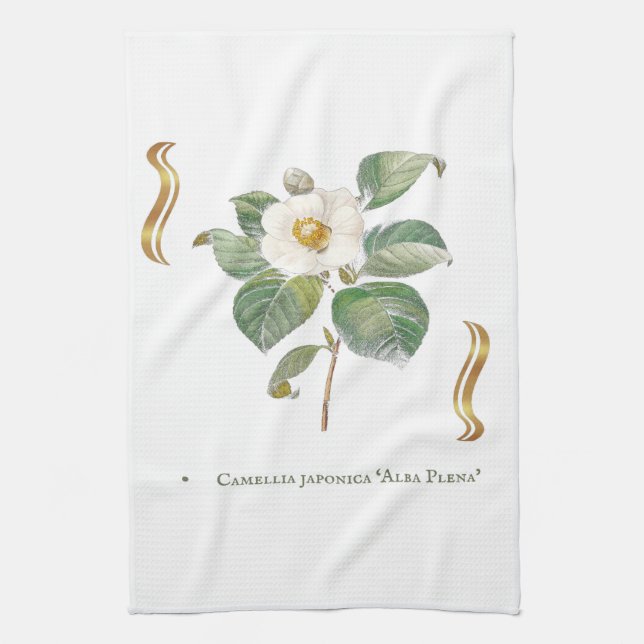 Linge De Cuisine Camelia blanc (Vertical)