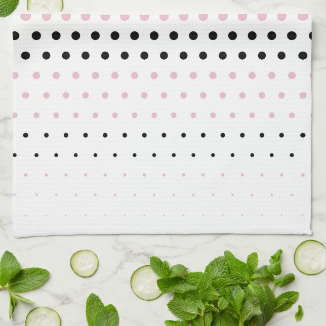 Linge De Cuisine Cameo Pink et Black Polka Dot (Plié)