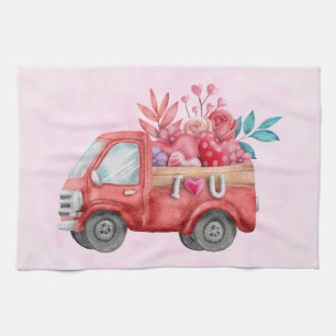 Linge De Cuisine Camion d'amour mignon avec Coeur Cargo Aquarelle