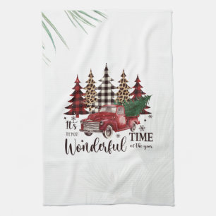 Linge De Cuisine Camion Rouge Vintage, Pin Arbre
