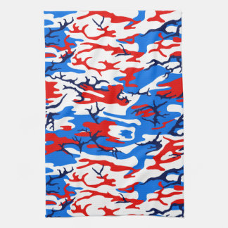 Linge De Cuisine Camo blanc et bleu rouge