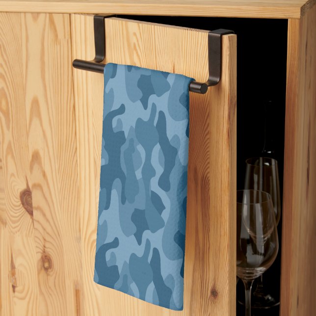 Linge De Cuisine Camo Monocolore Bleu Acier (Pliage en tiers)