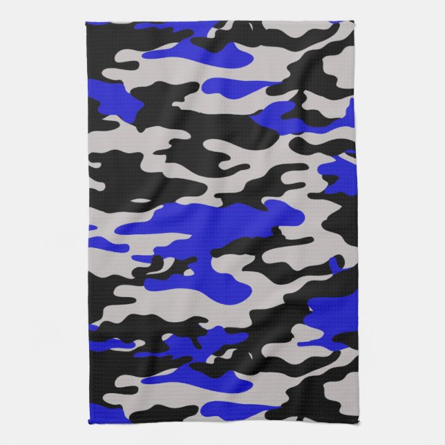 Linge De Cuisine Camo noir et bleu (Vertical)