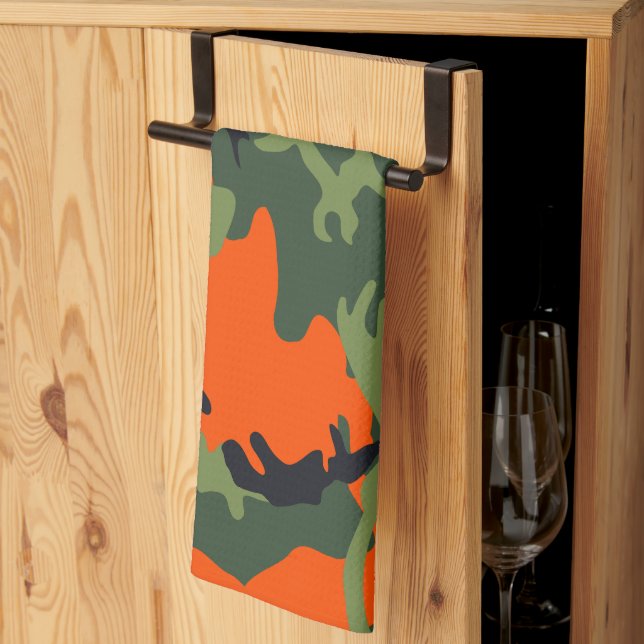 Linge De Cuisine Camouflage orange et vert, Militaire, Armée (Pliage en tiers)
