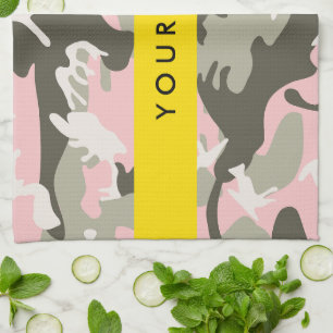 Linge De Cuisine Camouflage Rose et Vert Personnalisez votre nom