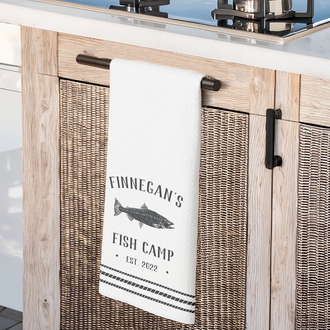Linge De Cuisine Camp de poisson rustique noir et blanc Personnalis (Créateur téléchargé)