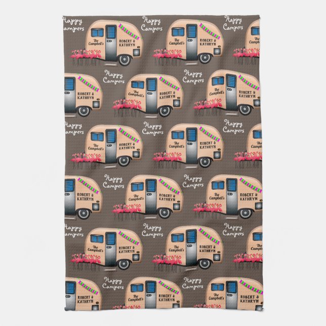 Linge De Cuisine Campeurs Happy personnalisés avec Flamants roses C (Vertical)