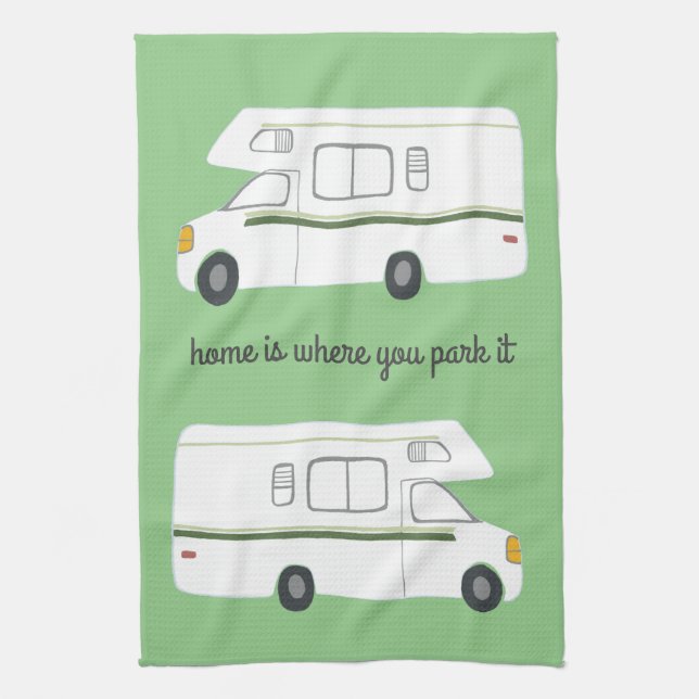 Linge De Cuisine Camping Retro Motorhome RV Vanlife Green (Vertical)