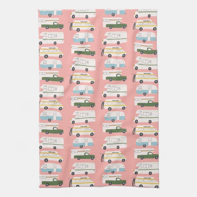 Linge De Cuisine Camping Retro Motorhome RV Vanlife Rose (Vertical)