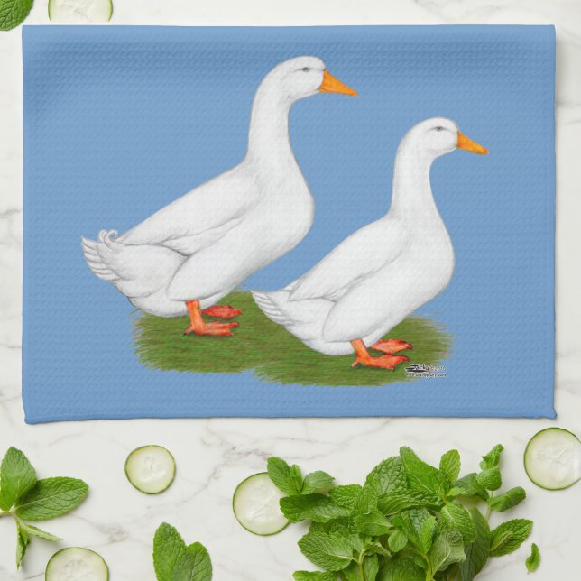 Linge De Cuisine Canards :  Pekins blanc (Plié)