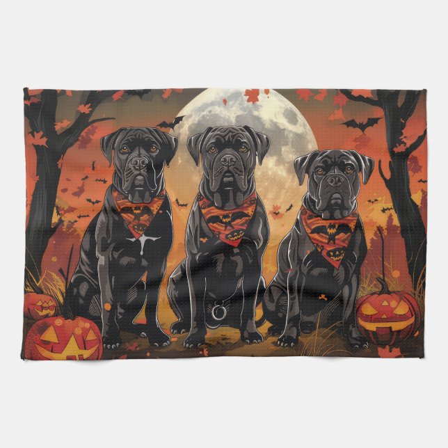Linge De Cuisine Canne Corso Halloween Éffrayant (Horizontal)