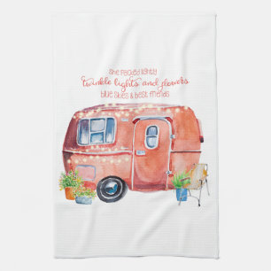 Linge De Cuisine Caravane vintage de campeur d'aquarelle rétro