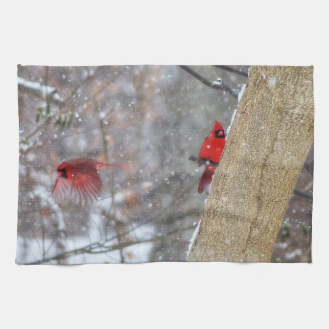 Linge De Cuisine Cardinaux dans la neige (Horizontal)