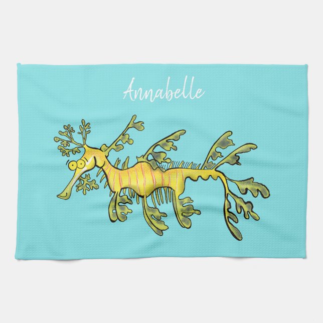 Linge De Cuisine Caricature amusante de dragon de mer feuillu (Horizontal)