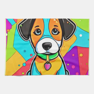Linge De Cuisine Caricature colorée Art Chiot Imprimer