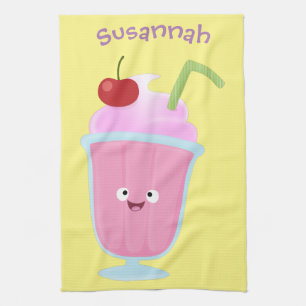 Linge De Cuisine Caricature de crème glacée de fraise mignonne