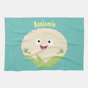 Linge De Cuisine Caricature de légume de chou-fleur joyeux