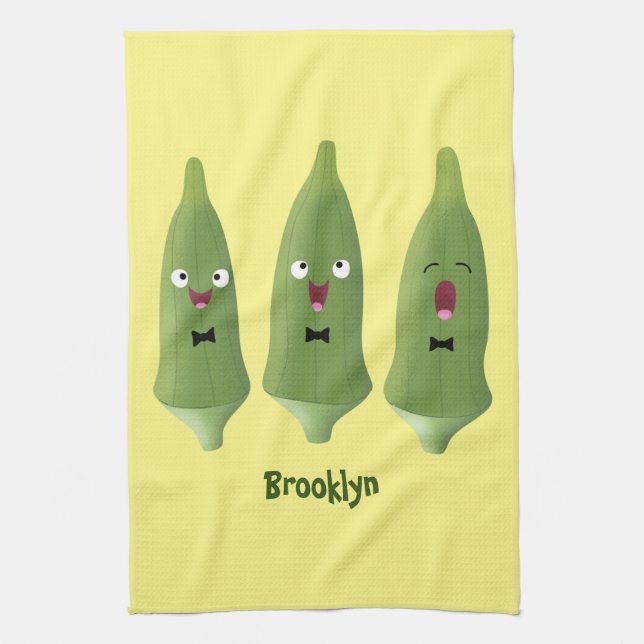 Linge De Cuisine Caricature de légumes de l'okra chantante mignonne (Vertical)
