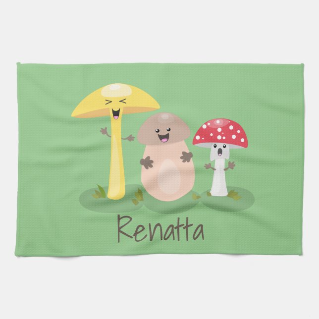 Linge De Cuisine Caricature des champignons de champignons de cave  (Horizontal)