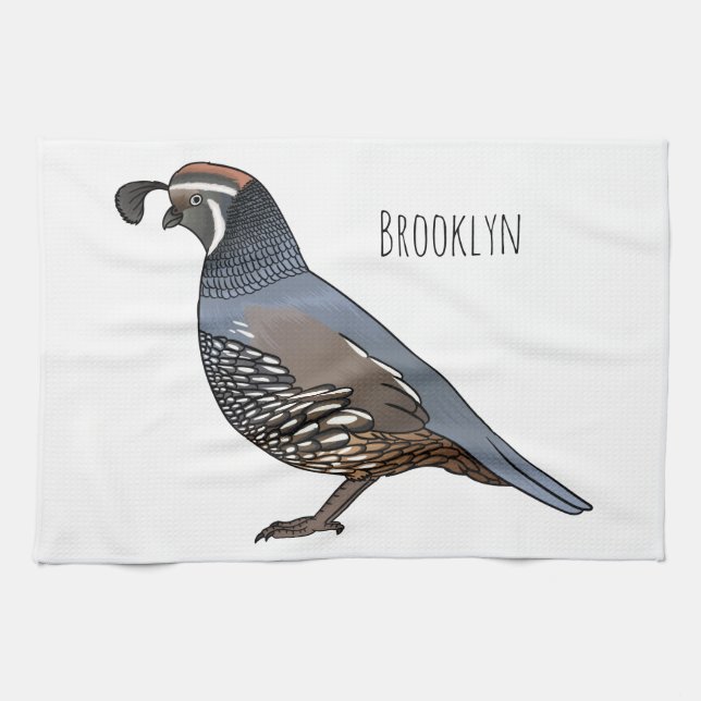 Linge De Cuisine Caricature d'oiseau de caille de Californie (Horizontal)