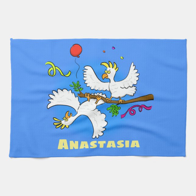 Linge De Cuisine Caricature d'oiseaux de cockatoo amusante (Horizontal)