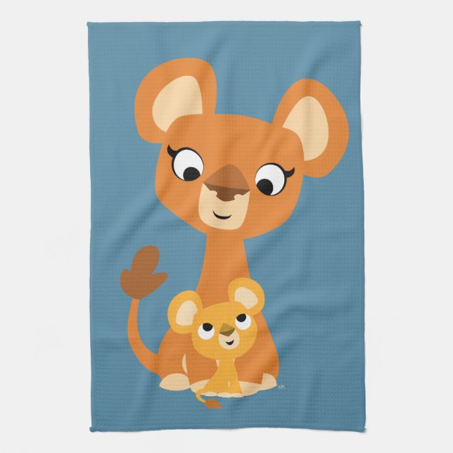 Linge De Cuisine Caricature mignonne Mère Lion et Cub (Vertical)