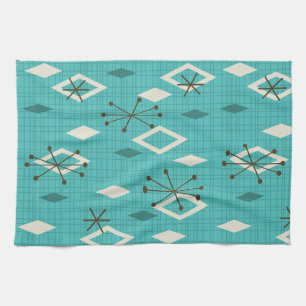 Linge De Cuisine Carreau du milieu du siècle Starbursts Turquoise