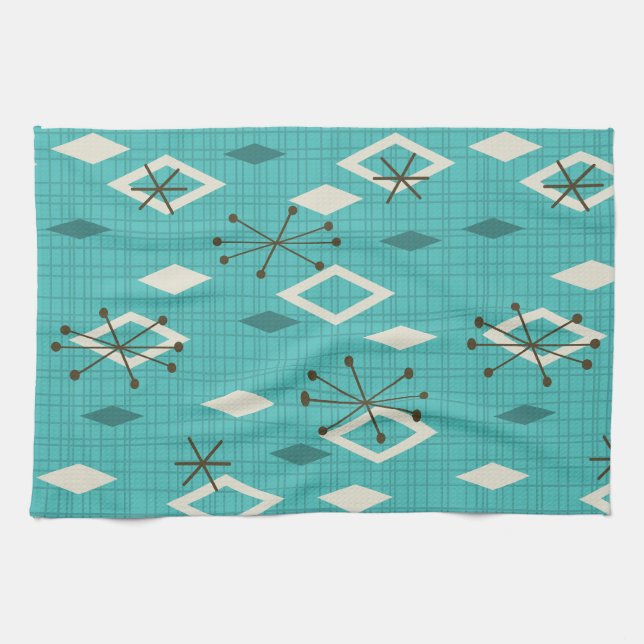 Linge De Cuisine Carreau du milieu du siècle Starbursts Turquoise (Horizontal)