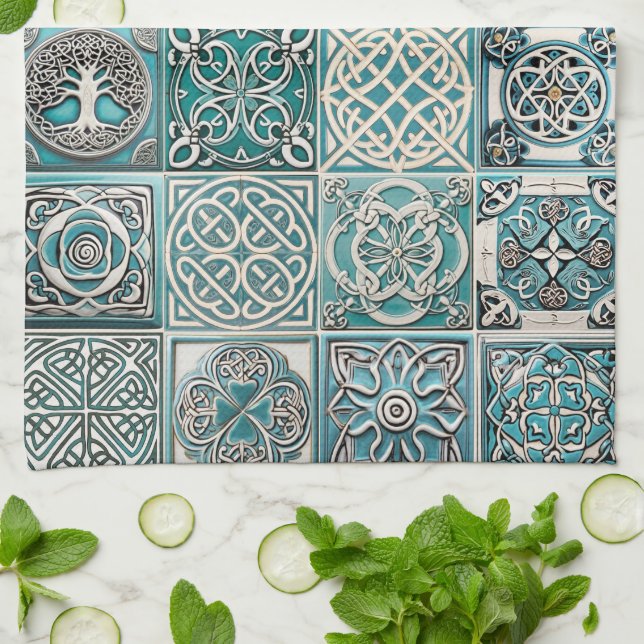 Linge De Cuisine Carreaux celtes irlandais (Plié)