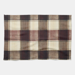 Linge De Cuisine Carreaux d'automne marron noyer et crème canneberg