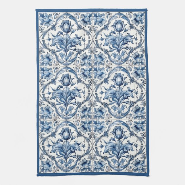 Linge De Cuisine Carreaux de poterie Hollande Bleu et Blanc (Vertical)