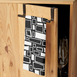 Linge De Cuisine Carreaux géométriques noirs blancs Abstraits