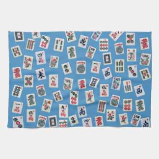 Linge De Cuisine Carreaux MahJong (symboles) sur bleu clair