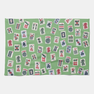 Linge De Cuisine Carreaux MahJong (symboles) sur vert