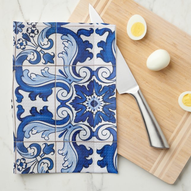 Linge De Cuisine Carreaux vernis portugais style Azulejo (Quart Plié)