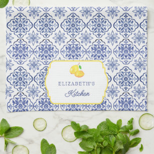 Linge De Cuisine Carrelage bleu citron italien personnalisé Méditer