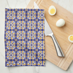 Linge De Cuisine Carrelage marocain Bleu Jaune Vintage Motif bohème